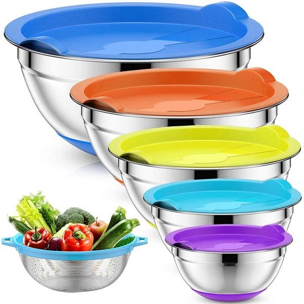 bowls mixing with airtight lids & colander, 6pcs colorful stainless steel metal nesting for kitchen, non-slip
bowls mixing with airtight lids & colander, 6pcs colorful stainless steel metal nesting for kitchen, non-slip
