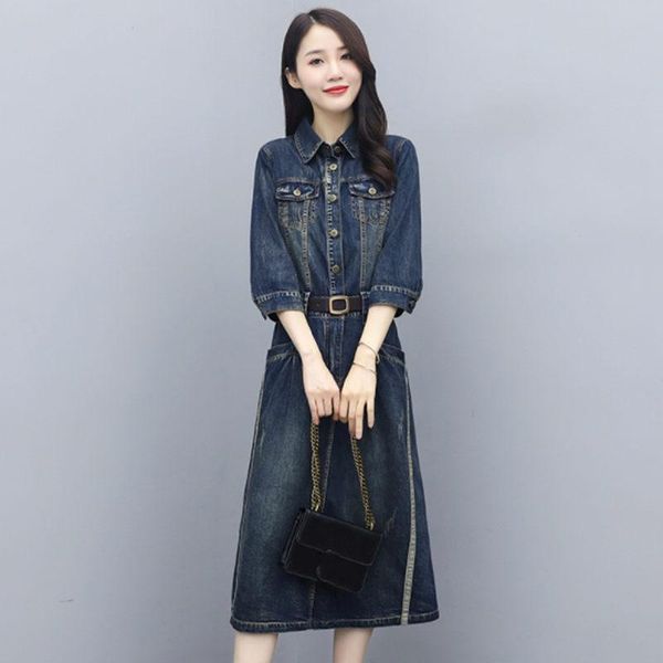 casual dresses trendy ancient dress women spring and autumn three-quarter sleeves slim denim a-line mid-length jeans shirt robes m969, Black;gray
casual dresses trendy ancient dress women spring and autumn three-quarter sleeves slim denim a-line mid-length jeans shirt robes m969, Black;gray