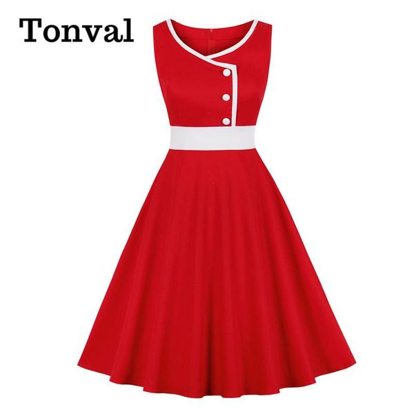 casual dresses tonval women vintage clothes sleeveless button high waist rockabilly dress red elegant party a-line summer 95% cotton, Black;gray
casual dresses tonval women vintage clothes sleeveless button high waist rockabilly dress red elegant party a-line summer 95% cotton, Black;gray