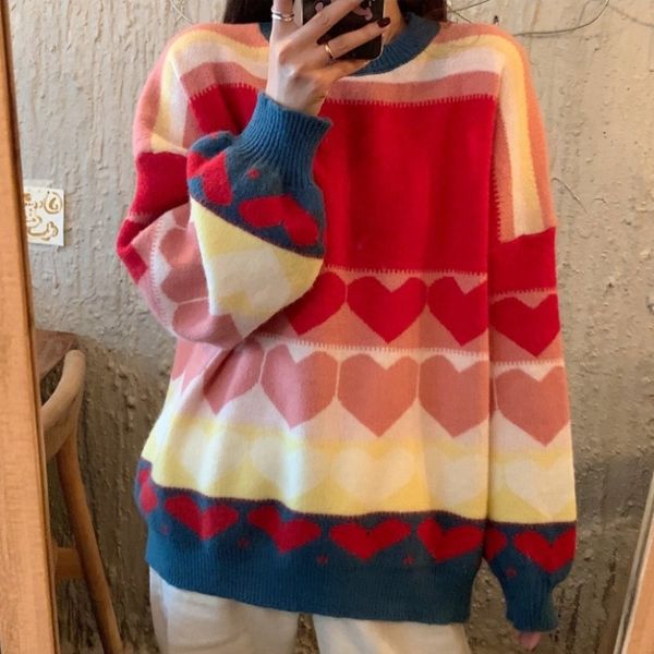 new style sweet loving heart sweater womens loose outer wear lazy style color, White;black
new style sweet loving heart sweater womens loose outer wear lazy style color, White;black