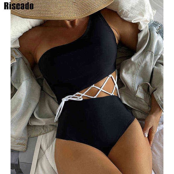 riseado lace up swimwear women one piece one shoulder monokini new cut out women's swimsuit solid swimming suit summer, White;black
riseado lace up swimwear women one piece one shoulder monokini new cut out women's swimsuit solid swimming suit summer, White;black