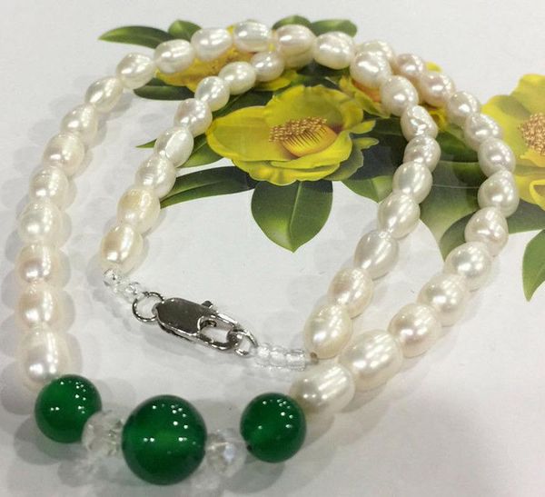 chains 7-8mm white akoya freshwater rice pearl & 8-10mm green jade necklace 18'', Silver
chains 7-8mm white akoya freshwater rice pearl & 8-10mm green jade necklace 18'', Silver