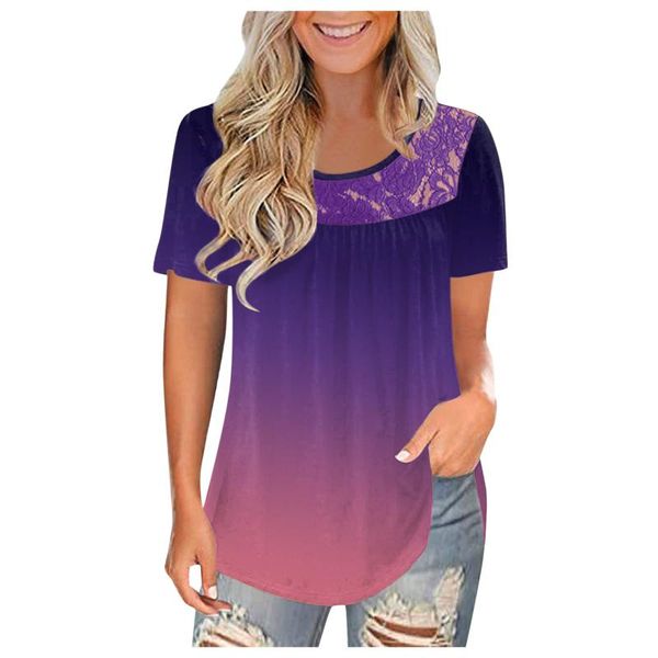 women's t-shirt 2021 gradient women t-shirts summer lace splicing o-neck ladies short sleeve tie-dye female casual clothing, White
women's t-shirt 2021 gradient women t-shirts summer lace splicing o-neck ladies short sleeve tie-dye female casual clothing, White