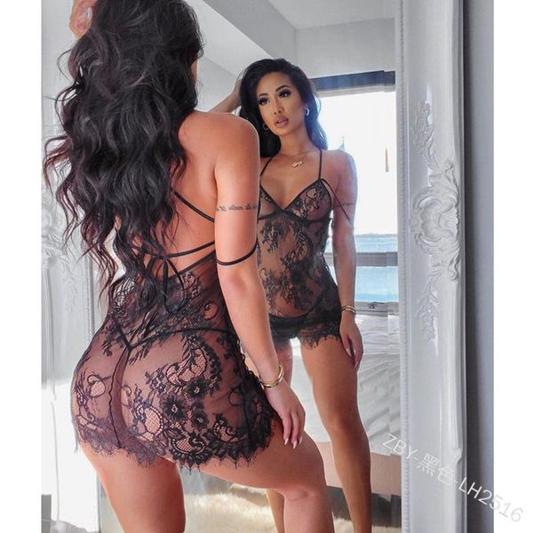 women's shapers women lace lingerie set perspective halter dress thong solid color bandage exotic underwear ladies sleepwear nightdress, Black;white
women's shapers women lace lingerie set perspective halter dress thong solid color bandage exotic underwear ladies sleepwear nightdress, Black;white