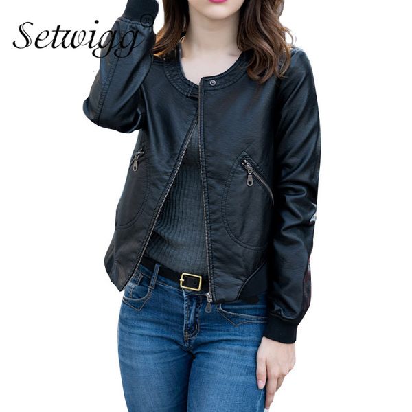 leather womens autumn pu coat female o neck loose faux synthetic leather zipper pockets short jacket & coats, Black
leather womens autumn pu coat female o neck loose faux synthetic leather zipper pockets short jacket & coats, Black