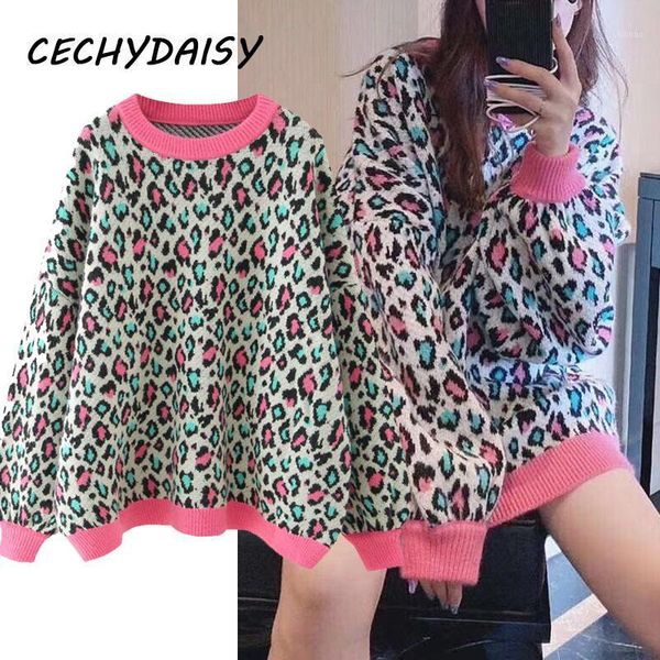 long sweater pullover women autumn winter 2021 fashion loose leopard printed korean knitting clothes vintage casual jumper femme women', White;black
long sweater pullover women autumn winter 2021 fashion loose leopard printed korean knitting clothes vintage casual jumper femme women', White;black