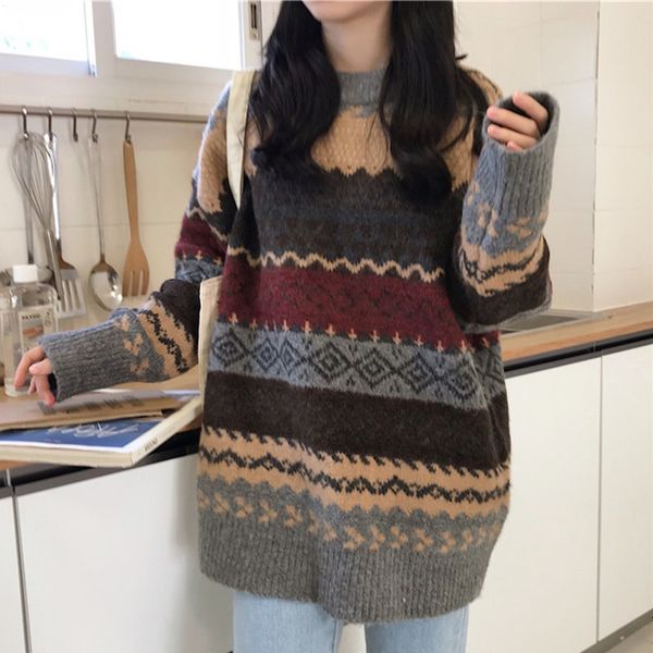 women sweater korean fall oversize pull femme long loose casual pullover striped swedish mujer, White;black
women sweater korean fall oversize pull femme long loose casual pullover striped swedish mujer, White;black