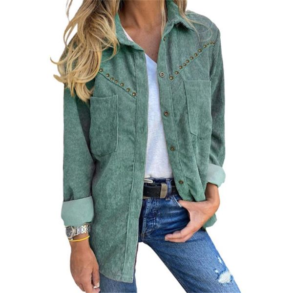 women's jackets women single-breasted corduroy shirts irregular solid color long sleeve lapel rivet cardigan coat, Black;brown
women's jackets women single-breasted corduroy shirts irregular solid color long sleeve lapel rivet cardigan coat, Black;brown