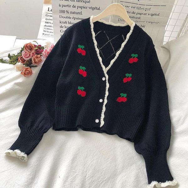 women's knits & tees embroidered cardigans knit wear sleeve short mujer chaqueta autum winter v neck cherry sweaters women 18958, White
women's knits & tees embroidered cardigans knit wear sleeve short mujer chaqueta autum winter v neck cherry sweaters women 18958, White