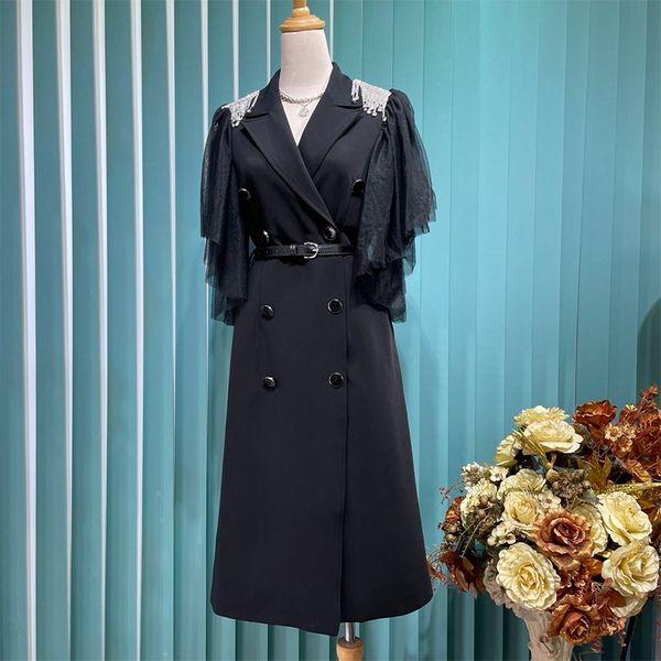 french style temperament socialite high sense autumn new suit skirt mesh flying sleeves double breasted dress women with belt, Black;gray
french style temperament socialite high sense autumn new suit skirt mesh flying sleeves double breasted dress women with belt, Black;gray