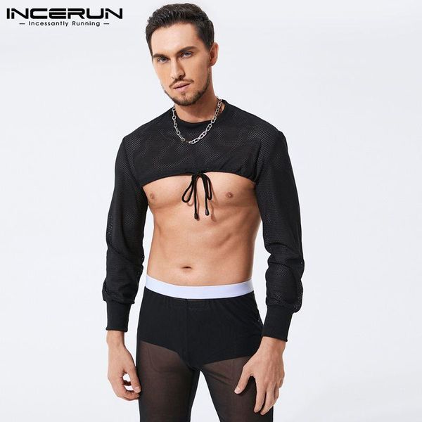 men's sleepwear incerun men pajamas sets mesh patchwork 2021 long sleeve lace up crop & shorts homewear see through suits s-5xl, Black;brown
men's sleepwear incerun men pajamas sets mesh patchwork 2021 long sleeve lace up crop & shorts homewear see through suits s-5xl, Black;brown