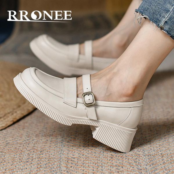 dress shoes fashion belt buckle thick soled loafers deep mouth round toe single, Black