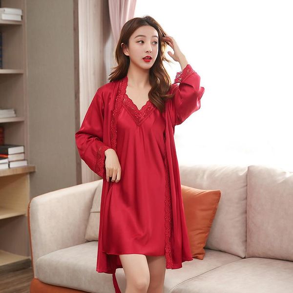 women's sleepwear 2pcs nighty& robe set bride bridesmaid wedding gift suit female lace trim silkysatin nightgown intimate lingerie, Black;red
women's sleepwear 2pcs nighty& robe set bride bridesmaid wedding gift suit female lace trim silkysatin nightgown intimate lingerie, Black;red