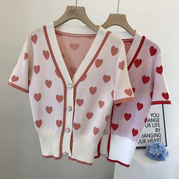 women's sweaters 2021 summer love sweet and age-reducing v-neck pearl button short-sleeved knitted cardigan short loose women, White;black
women's sweaters 2021 summer love sweet and age-reducing v-neck pearl button short-sleeved knitted cardigan short loose women, White;black