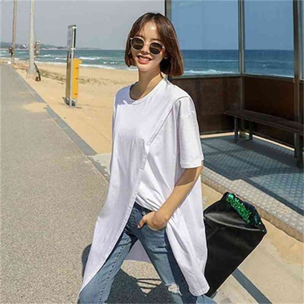 T-shirt Summer medium length Korean loose and thin irregular split sleeve T-shirt women's bottom coat, White
T-shirt Summer medium length Korean loose and thin irregular split sleeve T-shirt women's bottom coat, White