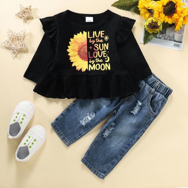 clothing sets 2 pcs born casual outfits, baby girl sunflower & letter print sleeve round neck pullover + ripped jeans with pockets, White
clothing sets 2 pcs born casual outfits, baby girl sunflower & letter print sleeve round neck pullover + ripped jeans with pockets, White