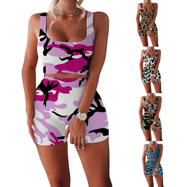 2021 new sports women's camouflage printed fitness vest elastic shorts suit, White
2021 new sports women's camouflage printed fitness vest elastic shorts suit, White