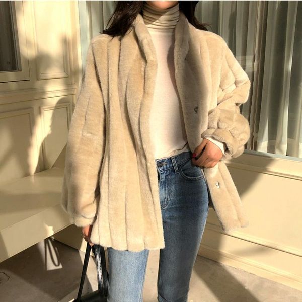 women's fur & faux 2021 imitation mink coat medium long stand collar vertical stripe loose and thin artificial, Black
women's fur & faux 2021 imitation mink coat medium long stand collar vertical stripe loose and thin artificial, Black