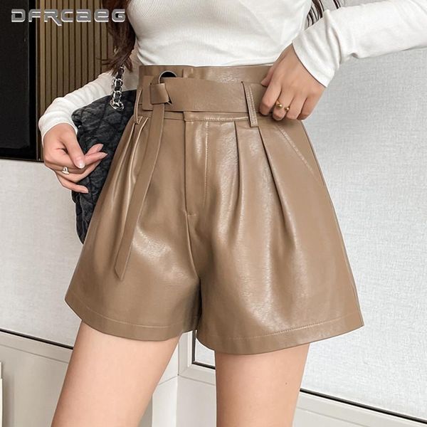women's shorts khaki loose faux leather women for boots wear 2021 high waist casual ladies pu short pants female, White;black
women's shorts khaki loose faux leather women for boots wear 2021 high waist casual ladies pu short pants female, White;black