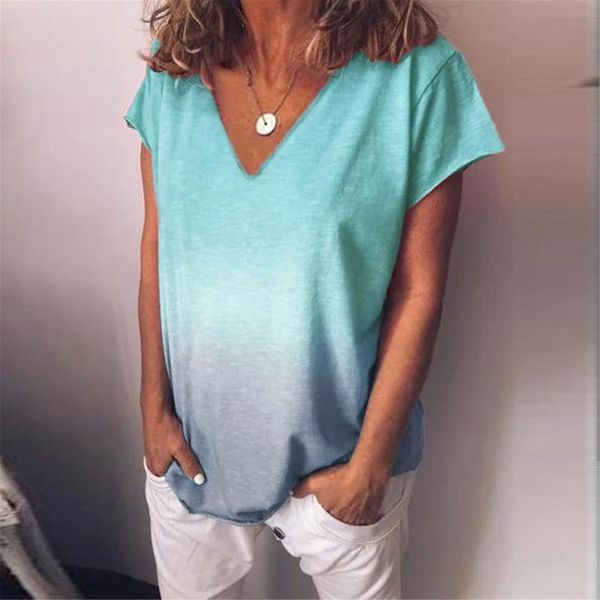 women's t-shirt gradient tie-dye printed t shirts summer casual v-neck short sleeve female tee pollover daily street wear blusas, White
women's t-shirt gradient tie-dye printed t shirts summer casual v-neck short sleeve female tee pollover daily street wear blusas, White
