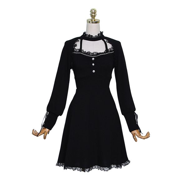 black lace ruffle dress button long sleeve a line elegant mini women spring summer d3086 210514, Black;gray
black lace ruffle dress button long sleeve a line elegant mini women spring summer d3086 210514, Black;gray