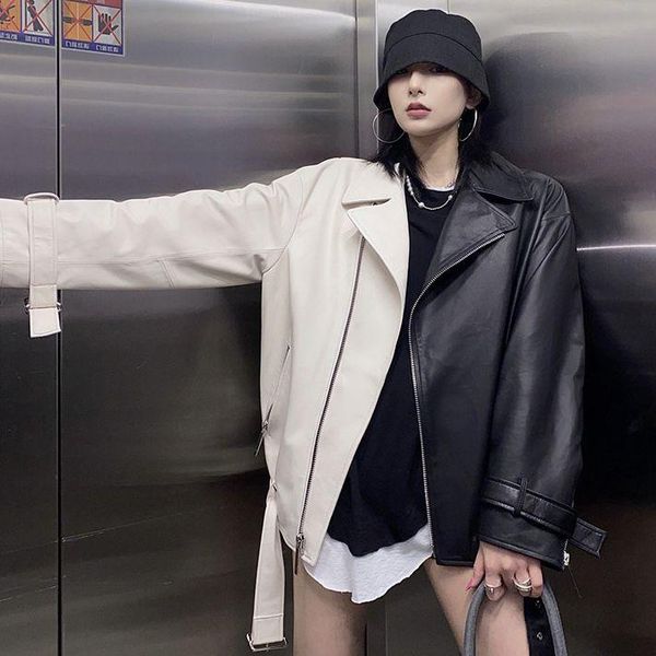 women's leather & faux 2021 spring autumn black and white patchwork contrast color motorcycle coats women fashion loose short pu jacket
women's leather & faux 2021 spring autumn black and white patchwork contrast color motorcycle coats women fashion loose short pu jacket