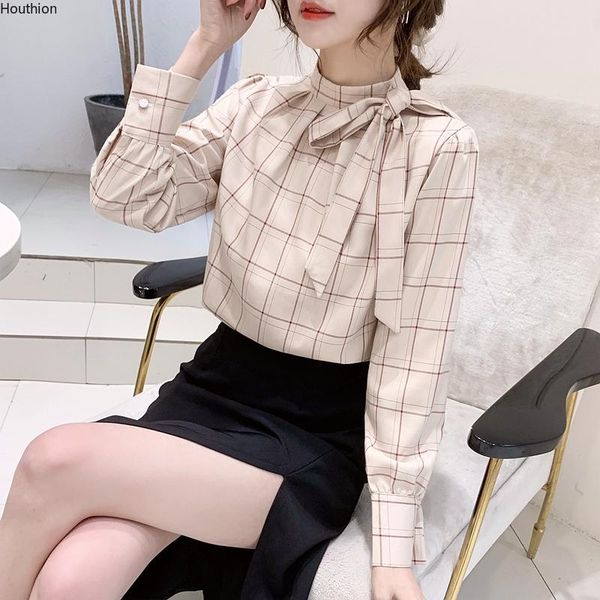 women's blouses & shirts silk fashion plaid chiffon shirt korean long sleeve loose casual striped blouse bow houthion, White
women's blouses & shirts silk fashion plaid chiffon shirt korean long sleeve loose casual striped blouse bow houthion, White