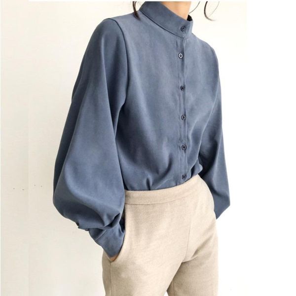 women's blouses & shirts office ladies elegant big lantern sleeve single breasted stand collar work chic vintage solid, White
women's blouses & shirts office ladies elegant big lantern sleeve single breasted stand collar work chic vintage solid, White