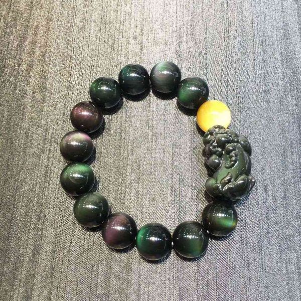 bracelet natural double rainbow eye obsidian with yellow tiger for men and women, Golden;silver
bracelet natural double rainbow eye obsidian with yellow tiger for men and women, Golden;silver