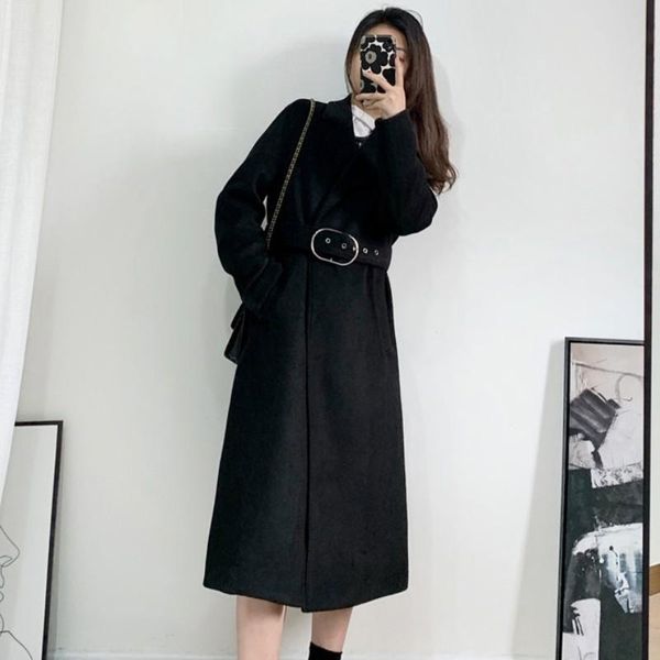 women's wool & blends high qulity woman winter wooled blend long coat with belt office lady fashion outerwear female, Black
women's wool & blends high qulity woman winter wooled blend long coat with belt office lady fashion outerwear female, Black