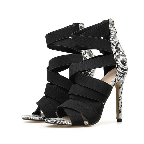 rubber-sole stretch-fabric stiletto zip round toe ladies sandals snake-print color-block roman high-heel, Black
rubber-sole stretch-fabric stiletto zip round toe ladies sandals snake-print color-block roman high-heel, Black