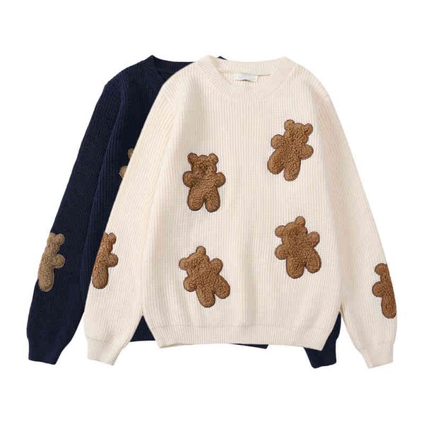 women sweater knitted pullovers long sleeve crew neck white violet navy bear m0368 210514, White;black
women sweater knitted pullovers long sleeve crew neck white violet navy bear m0368 210514, White;black