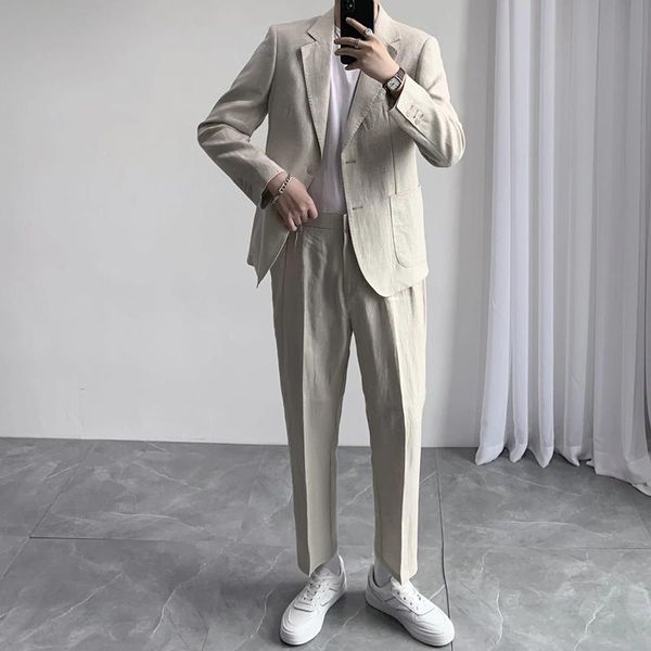 men's suits & blazers korean fashion linen male 2021 summer wedding for men business casual groom tuxedos streetwear costume homme, White;black
men's suits & blazers korean fashion linen male 2021 summer wedding for men business casual groom tuxedos streetwear costume homme, White;black