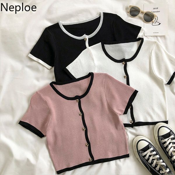 neploe simple knitted cardigan t shirts o neck short sleeve tees korean fashion basic all-match summer shirt femme 210422, White
neploe simple knitted cardigan t shirts o neck short sleeve tees korean fashion basic all-match summer shirt femme 210422, White
