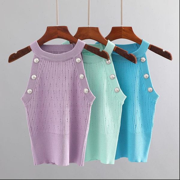 brand women t shirt fashion high end summer slim stretch hollow button sleeveless knitted vest drop, White
brand women t shirt fashion high end summer slim stretch hollow button sleeveless knitted vest drop, White
