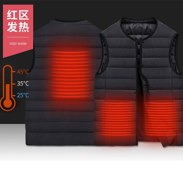 men's collarless waistcoat carbon fiber intelligent constant temperature fever down feather cotton vest usb heating vests, Black;white
men's collarless waistcoat carbon fiber intelligent constant temperature fever down feather cotton vest usb heating vests, Black;white