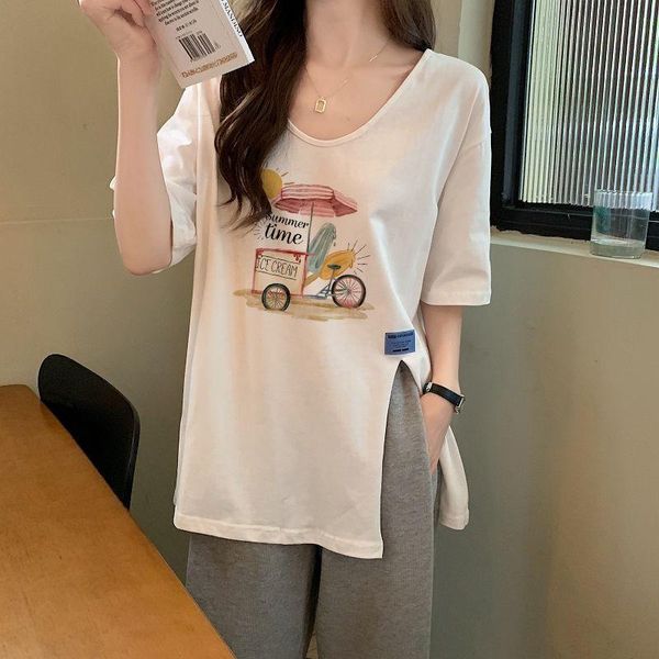 women's t-shirt plus size t shirt v-neck korean midi loose summer graphic clothes pulovers fashion short sleeve casual, White
women's t-shirt plus size t shirt v-neck korean midi loose summer graphic clothes pulovers fashion short sleeve casual, White