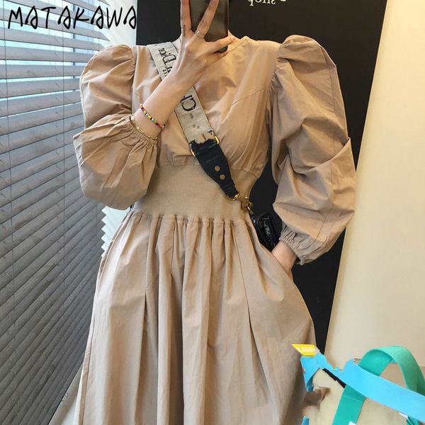 matakawa french round neck wrinkled slim waist woman dress puff sleeve korean femme robe autumn large swing long dresses 210513, Black;gray
matakawa french round neck wrinkled slim waist woman dress puff sleeve korean femme robe autumn large swing long dresses 210513, Black;gray