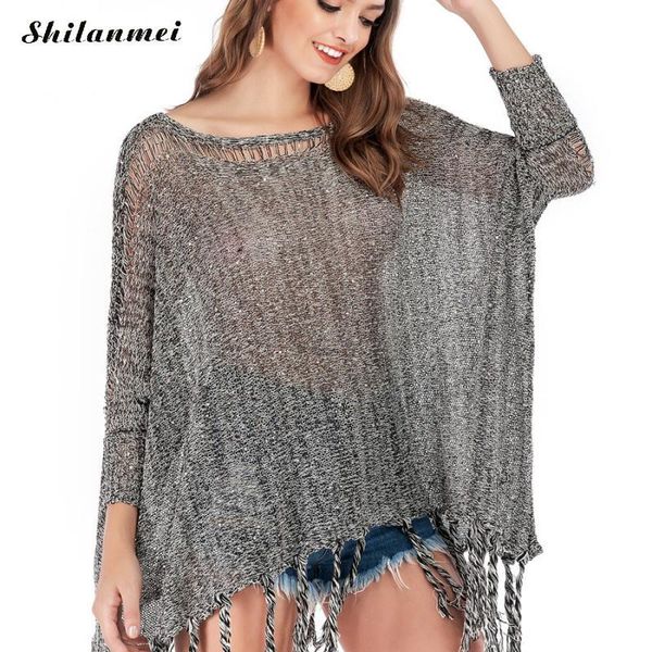 women's sweaters women tassel oversize batwing long sleeve casual grey solid ripped sweater loose hollow out knitted pullover femme, White;black
women's sweaters women tassel oversize batwing long sleeve casual grey solid ripped sweater loose hollow out knitted pullover femme, White;black