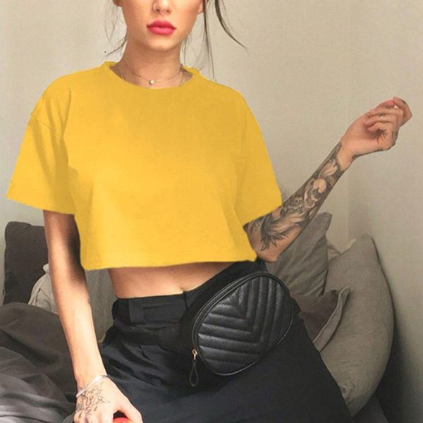 women's t-shirt women summer short sleeve navel round neck pullover tee crop solid color basic casual loose sport streetwear, White
women's t-shirt women summer short sleeve navel round neck pullover tee crop solid color basic casual loose sport streetwear, White