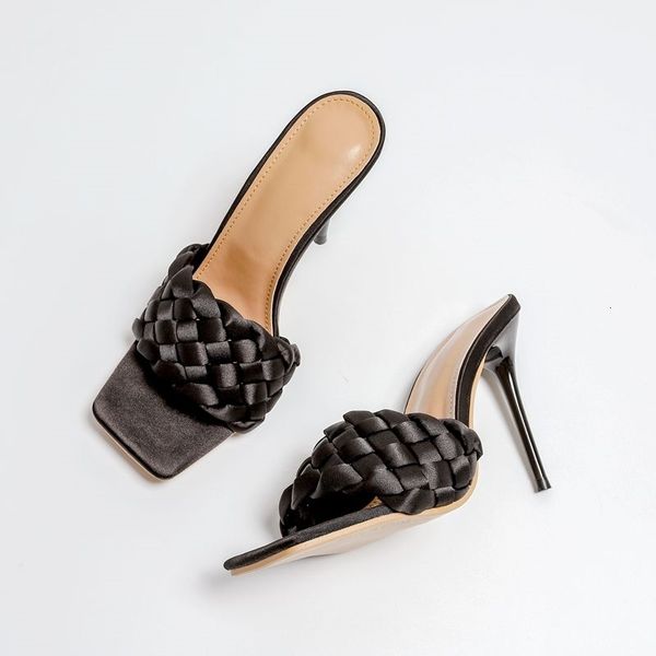 slippers fashion satin cross weave women sandals elegant stiletto high heels square toe outside mules slides female summer shoes k, Black
slippers fashion satin cross weave women sandals elegant stiletto high heels square toe outside mules slides female summer shoes k, Black