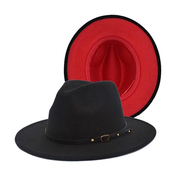 berets women black red patchwork fedora hat with belt men two tone dress felt panama audlt size, Blue;gray
berets women black red patchwork fedora hat with belt men two tone dress felt panama audlt size, Blue;gray