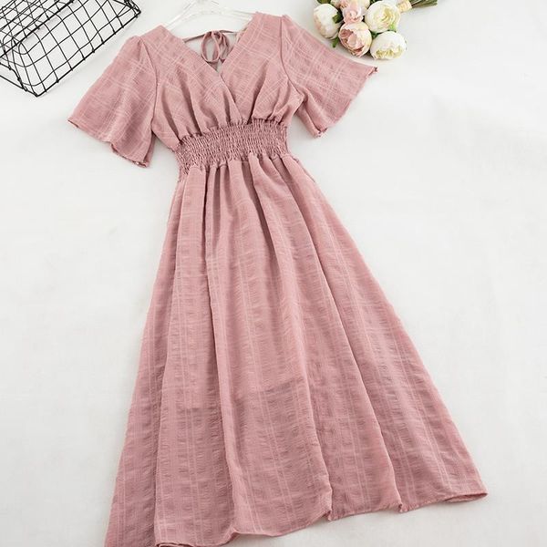 women dresses summer v neck short sleeve pleated chic dress lady elastic slim waist bandage strap chiffon pullover ruffles midi, Black;gray
women dresses summer v neck short sleeve pleated chic dress lady elastic slim waist bandage strap chiffon pullover ruffles midi, Black;gray