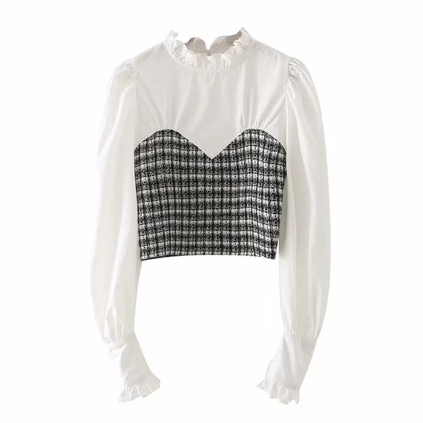 women ruffled collar splicing design short blouse female long sleeve smock shirt casual lady slim blusas s8797 210430, White
women ruffled collar splicing design short blouse female long sleeve smock shirt casual lady slim blusas s8797 210430, White