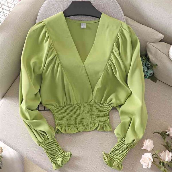 spring autumn women's lantern sleeve shirt long-sleeved v-neck short waist fashion white gd465 210506
spring autumn women's lantern sleeve shirt long-sleeved v-neck short waist fashion white gd465 210506