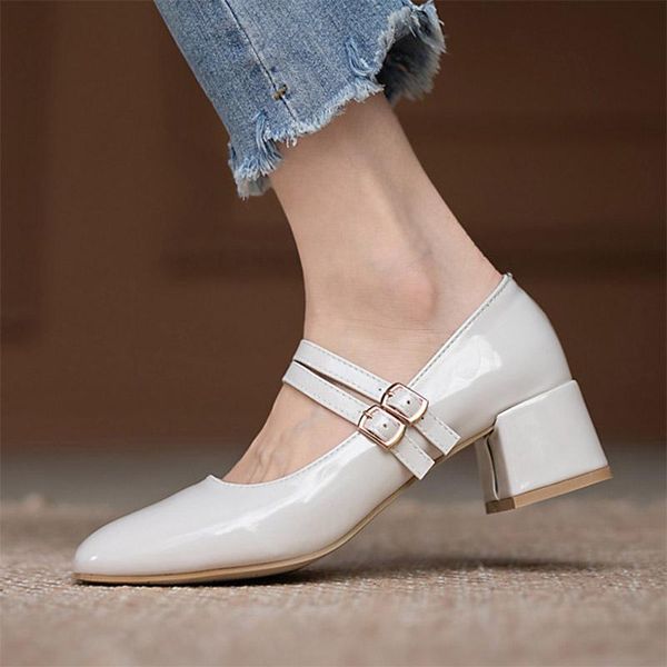 dress shoes spring and fall women patent leather three buckle mary janes female wedding bridal medium heels pumps, Black
dress shoes spring and fall women patent leather three buckle mary janes female wedding bridal medium heels pumps, Black