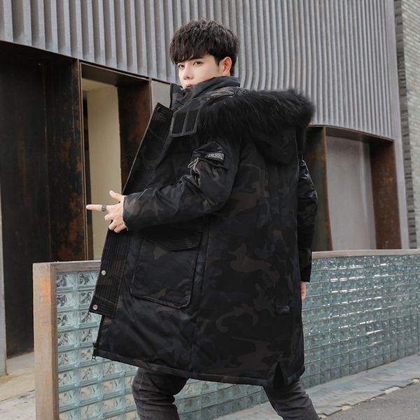 wo autumn couple medium and long thickened men's hooded et white duck down collar quality winter suit, Black
wo autumn couple medium and long thickened men's hooded et white duck down collar quality winter suit, Black