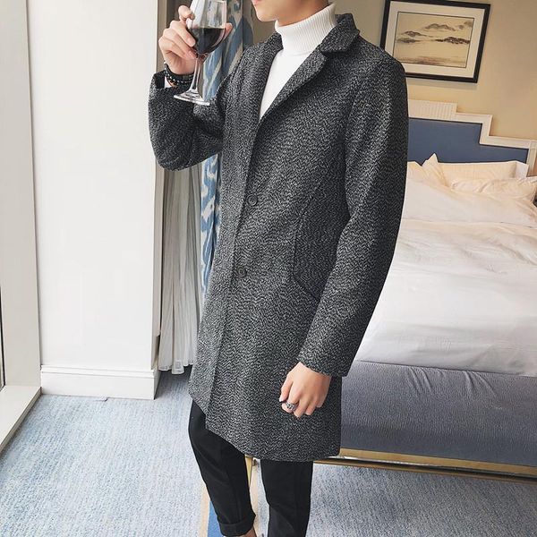 men's wool & blends spring and winter style snow tweed windbreaker coat long sleeve jacket fleece street fashion trench, Black
men's wool & blends spring and winter style snow tweed windbreaker coat long sleeve jacket fleece street fashion trench, Black