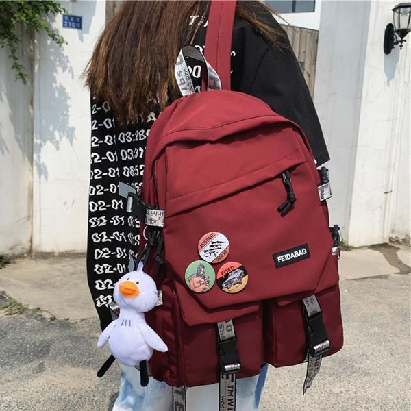 multi-pocket female nylon backpack large solid color travel bag youth girls college schoolbag badge boy mochila
multi-pocket female nylon backpack large solid color travel bag youth girls college schoolbag badge boy mochila