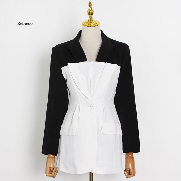 women's suits & blazers patchwork casual for women notched long sleeve hit color slim straight blazer female fashion 2021, White;black
women's suits & blazers patchwork casual for women notched long sleeve hit color slim straight blazer female fashion 2021, White;black